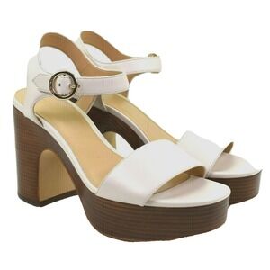 Michael Kors Womens White Leather Open Toe Ankle Strap Platform Heels Size 8.5 M